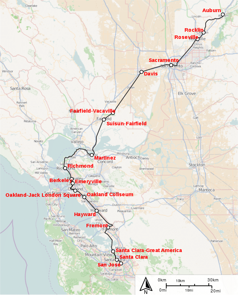 Route Map for Capitol Corridor
