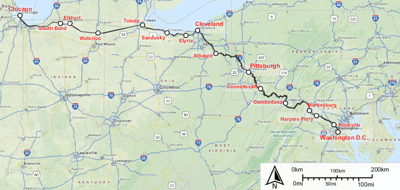 Map of the Capitol Limited Route