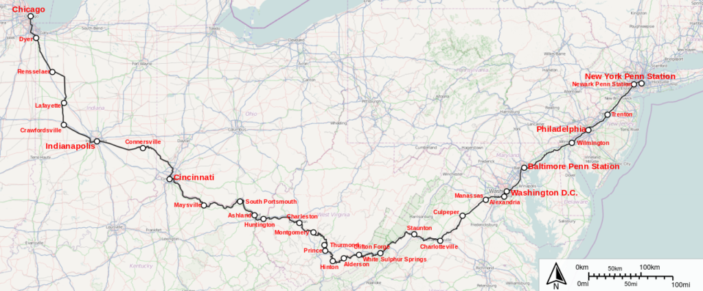 Amtrak Cardinal Route Map