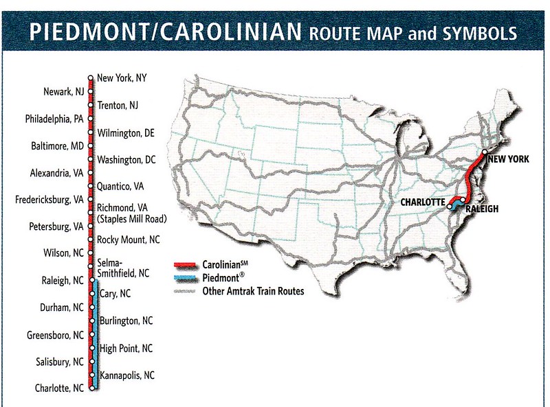 Route Map for the Amtrak Carolinian