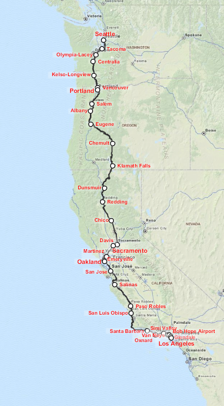 Amtrak Coast Starlight Route Map