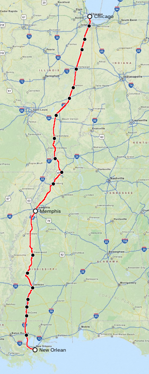 Route Map of Amtrak City of New Orleans