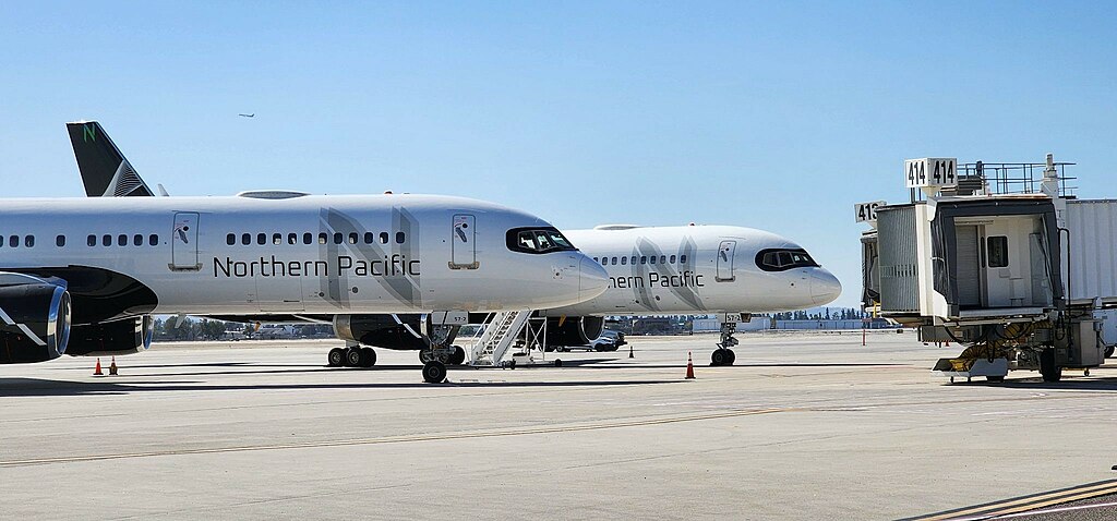 northern pacific airways 757s lined up on the tarmac