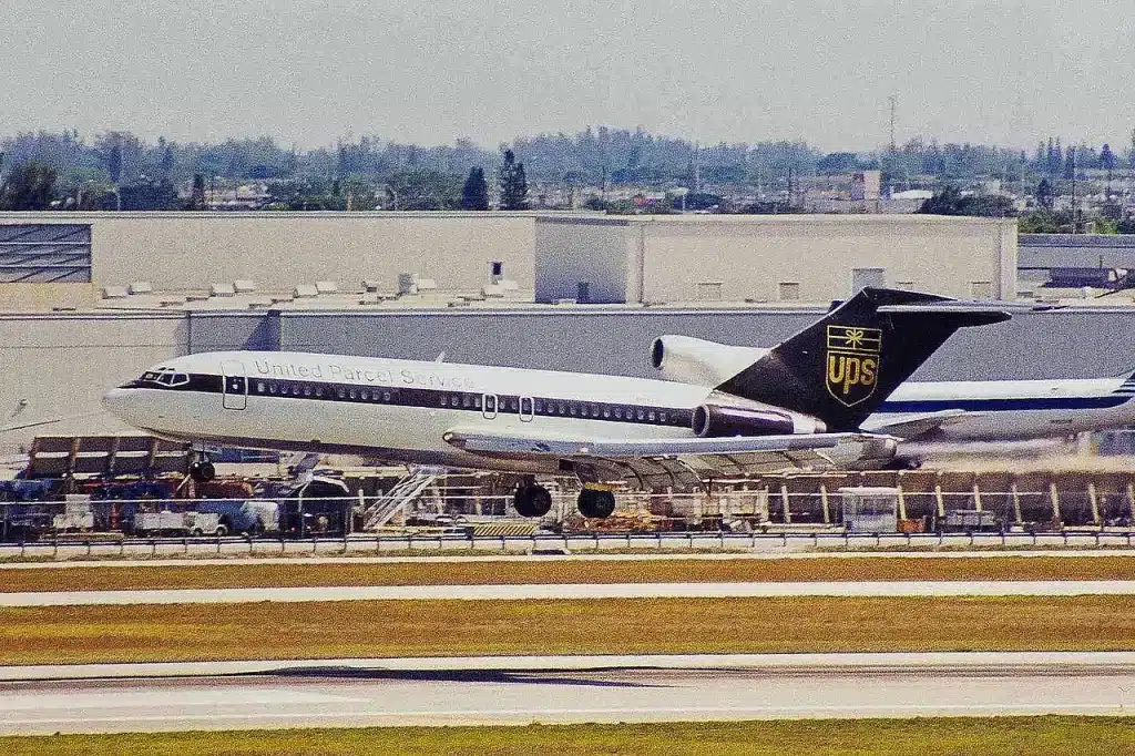 This is an example of the UPS Boeing 727 in the 1990s.