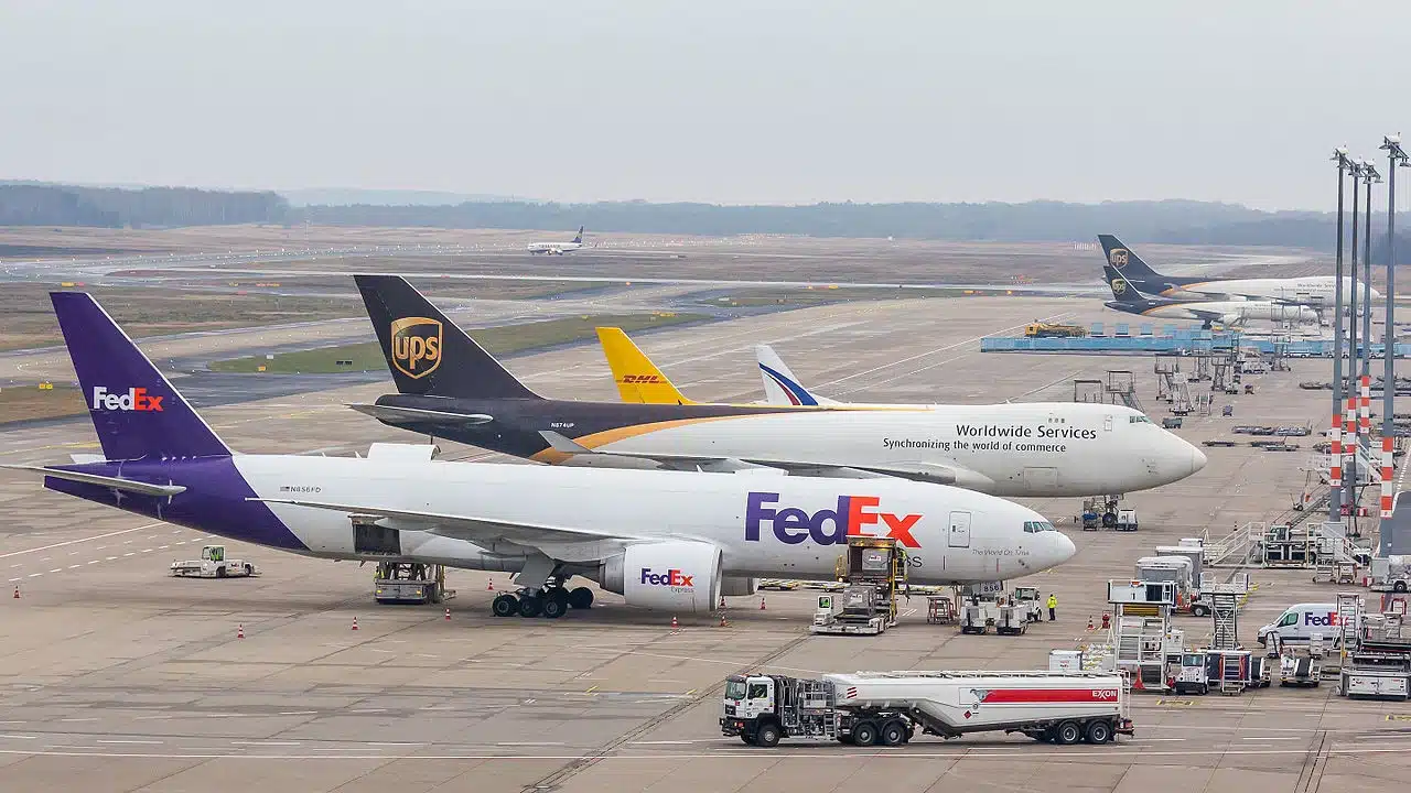 UPS Airlines & FedEx Express parked at the cargo ramp.