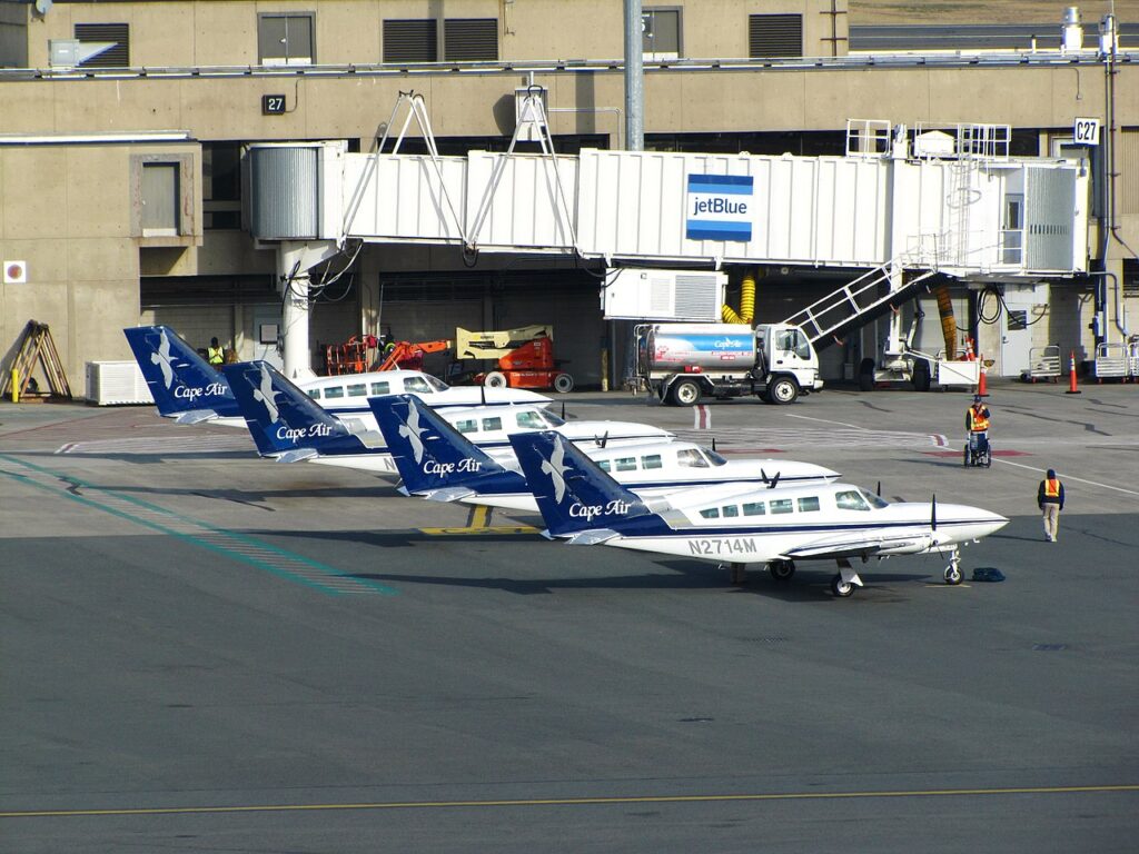 Fleet of Cape Air Cessna 402's. These are the type of aircraft you can expect to fly on to Martha's Vineyard.