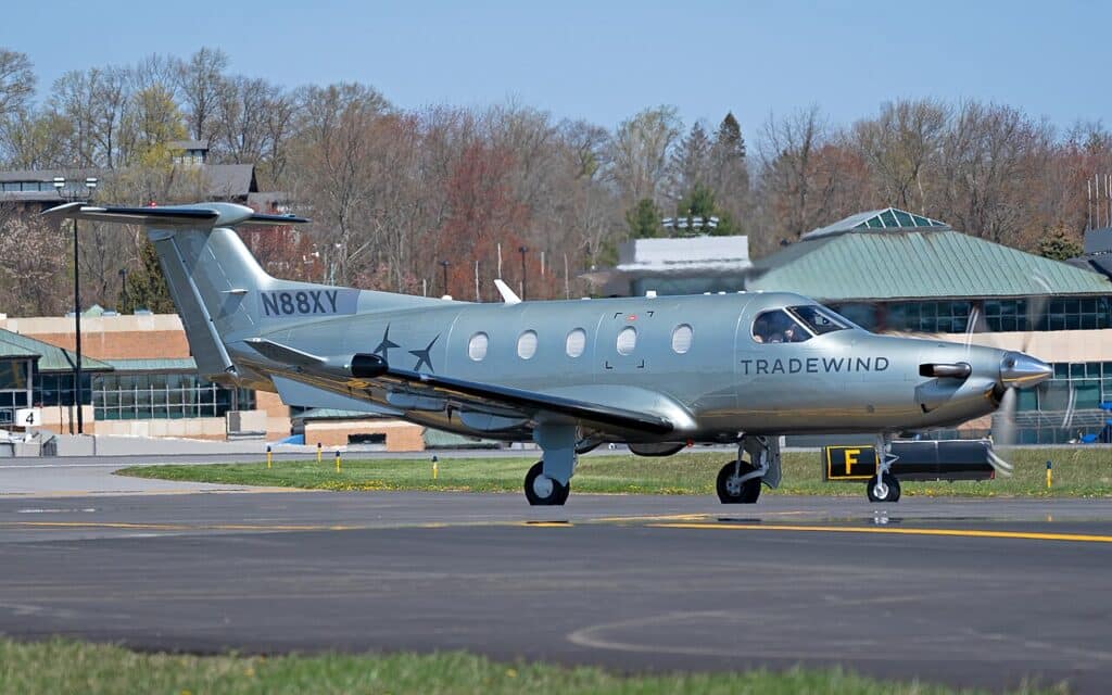 Tradewind Aviation taxiing at Westchester County Airport in White Plains, New York.