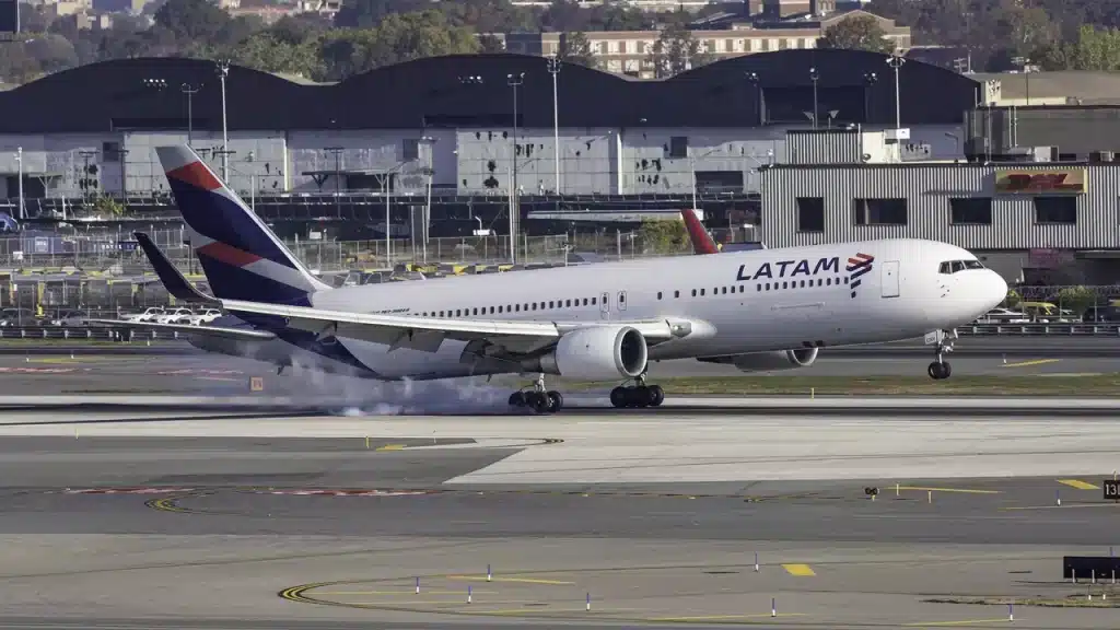 LATAM Boeing 767 landing at JFK Airport in New York