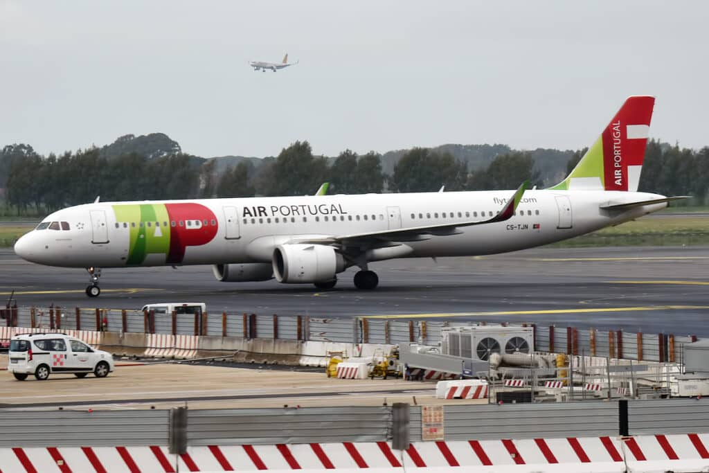 Tap Air Portugal's Airbus A 321 neo parked at the ramp.