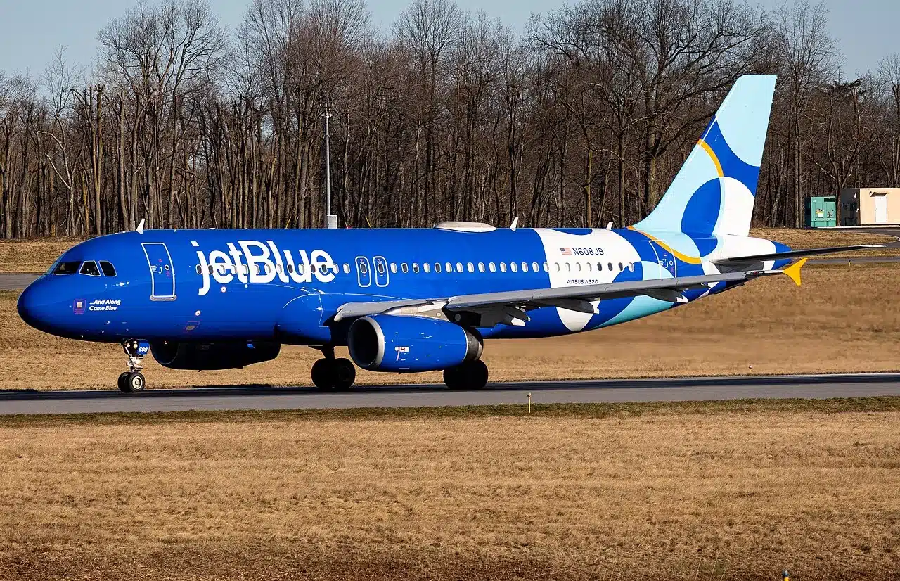 JetBlue Airways taking off from Westchester County Airport.