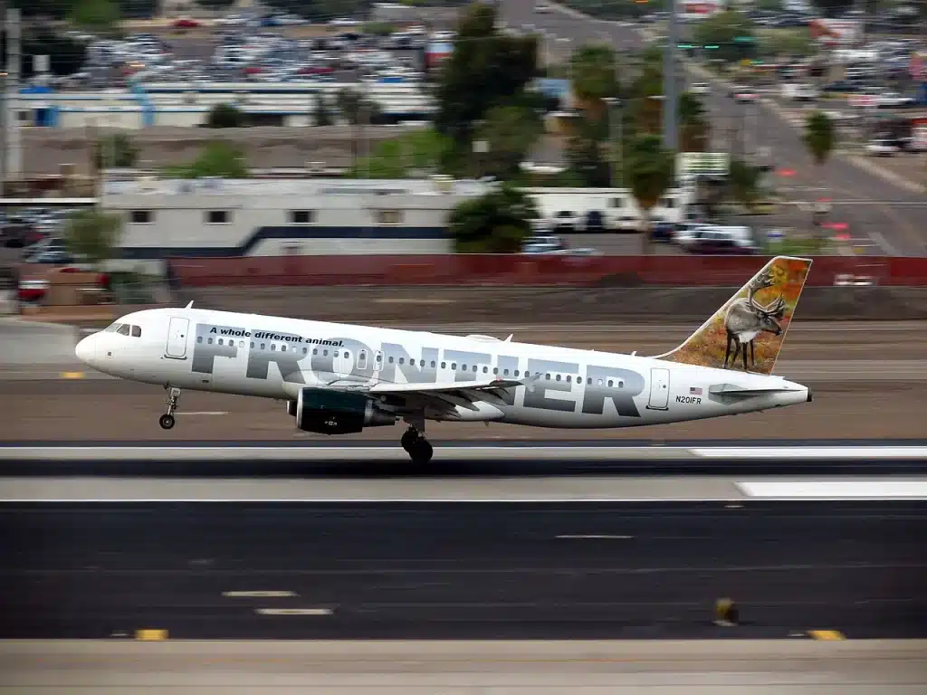 Frontier Airlines Airbus A320 taking off from Phoenix Sky Harbor.