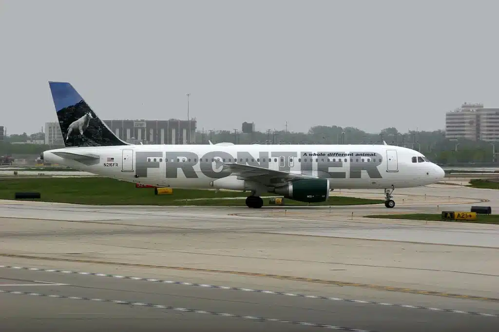 Frontier Airlines Airbus A320 taxing at Chicago O'Hare.