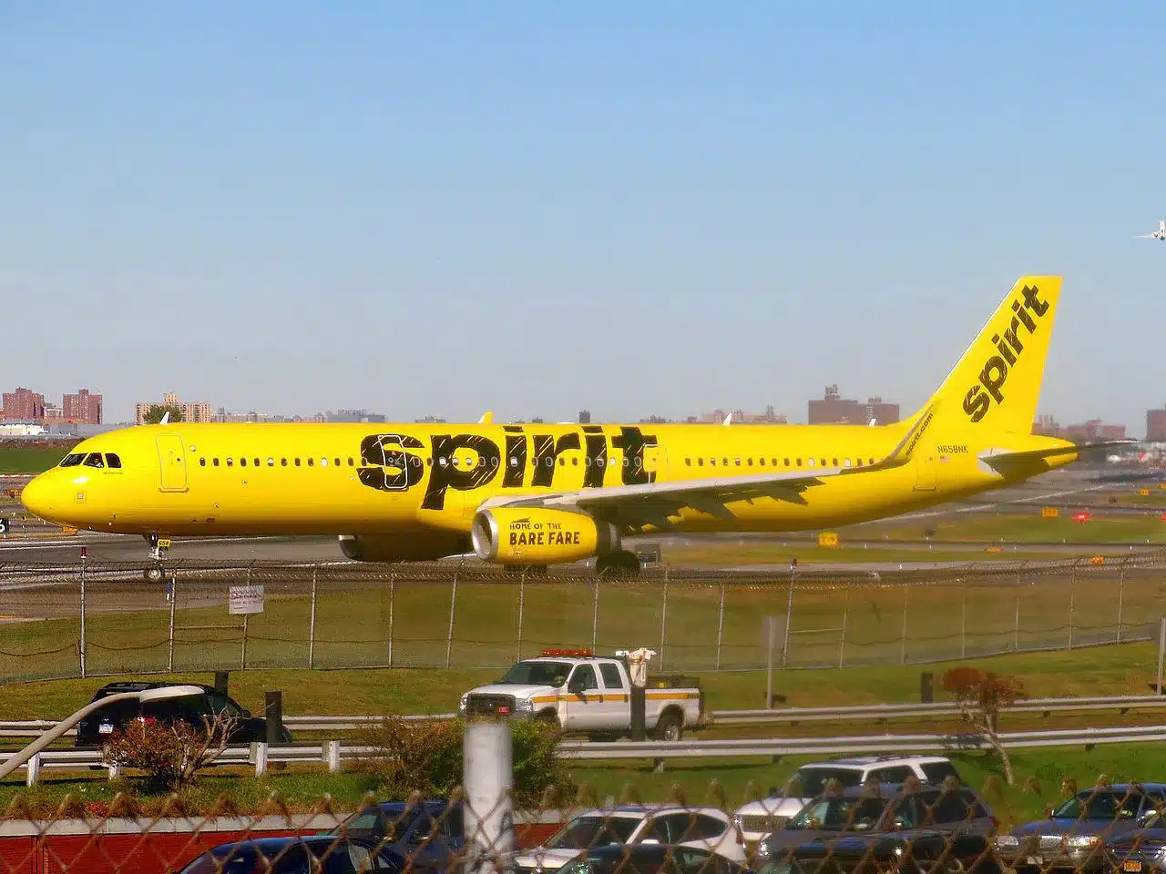 Spirit Airlines Airbus A321 taxiing at LaGuardia Airport in NYC.