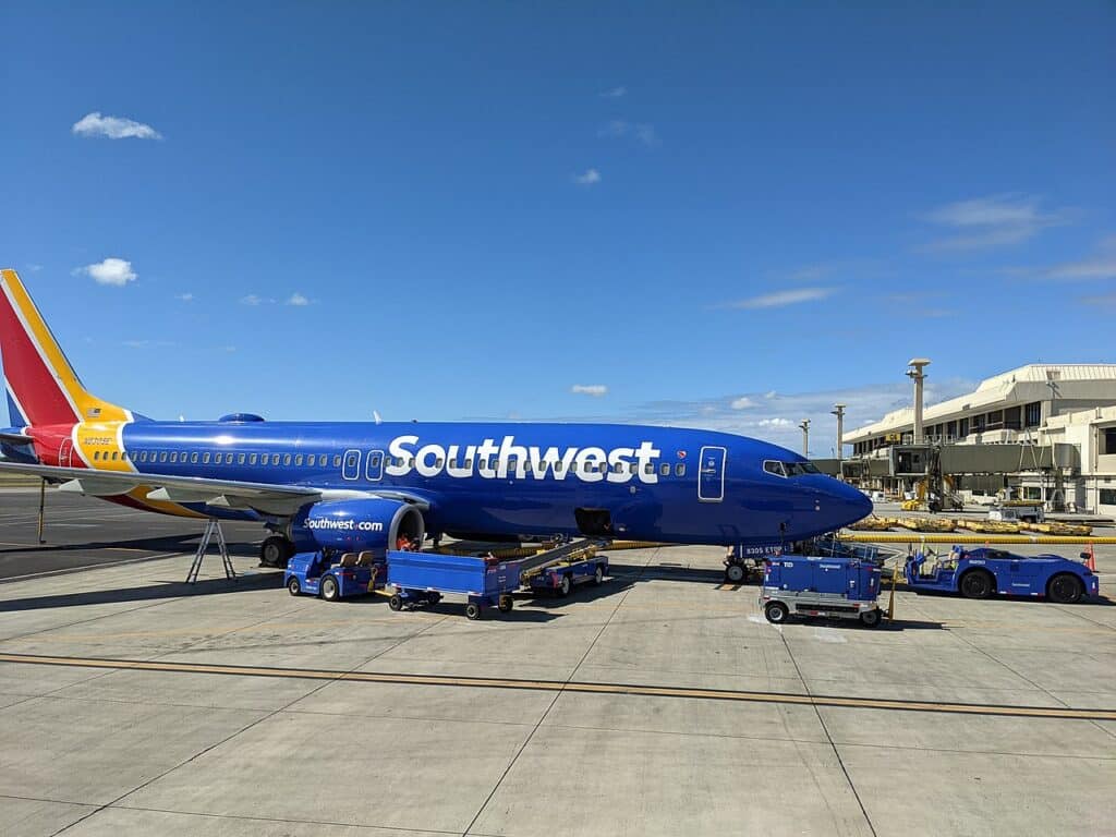 A Southwest Boeing 737-800 at the gate in Honolulu.
