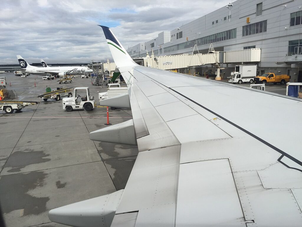 Wingview on an Alaska Airlines Boeing 737-900ER.