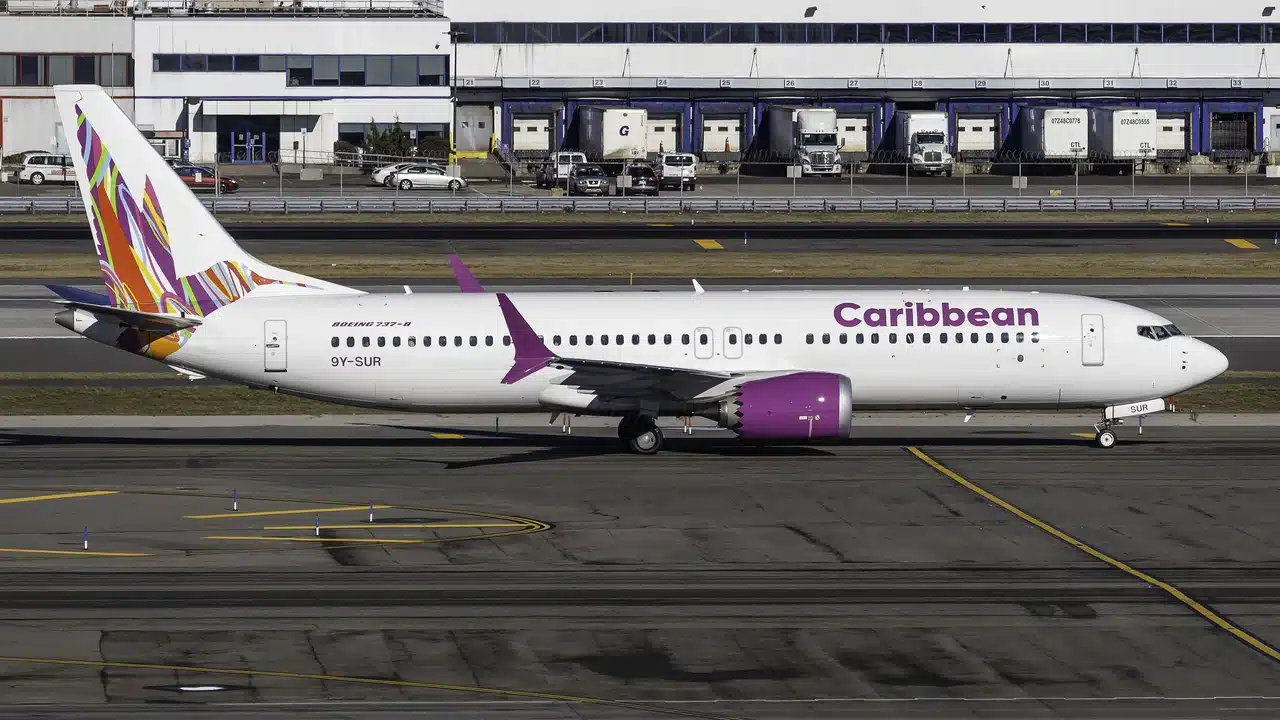 Caribbean's Boeing 737 Max 8 taxing at JFK Airport.