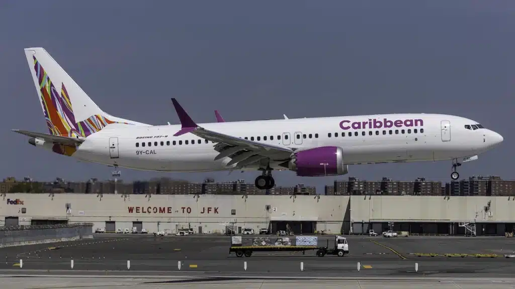 Caribbean Airlines Max 8 coming in to land at New York - JFK Airport.