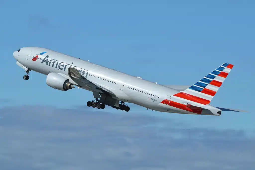 American Airlines Boeing 777 taking off.