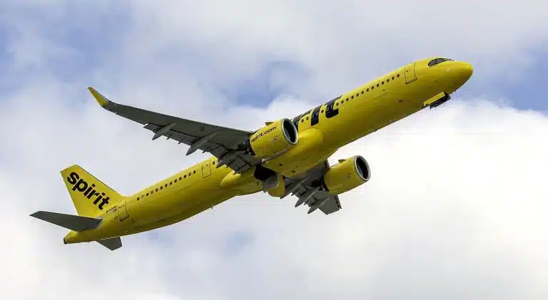 Spirit Airlines Airbus A321 NEO taking off from Baltimore.