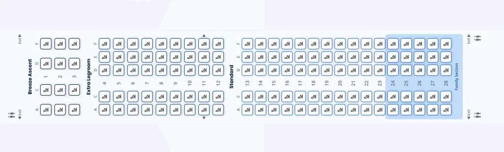 Seatmap of Breeze's Airbus A220-300