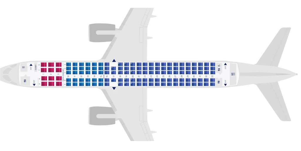 seatmap of Delta's Airbus A220-300