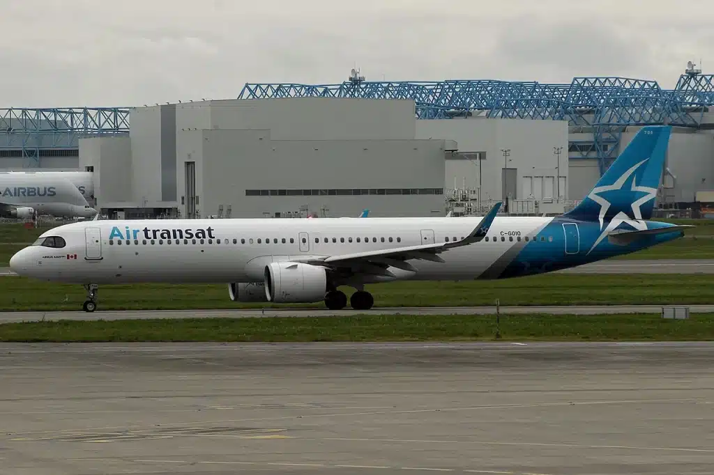 Air Transat's Airbus A321 taxiing in France.