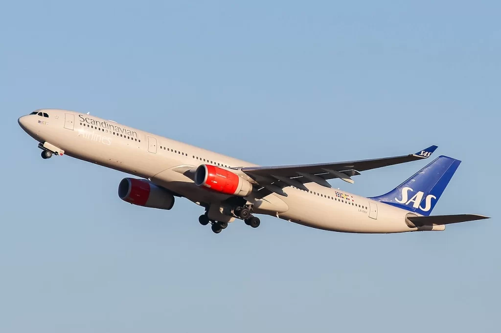 SAS Airbus A330 taking off.