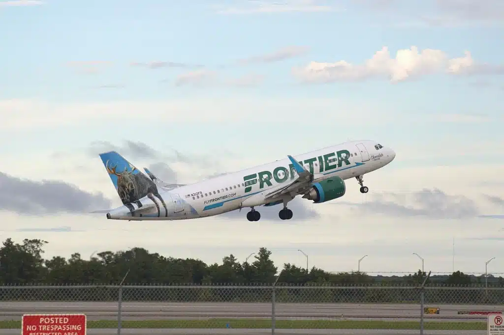 Frontier Airbus A320 departing Orlando International Airport.