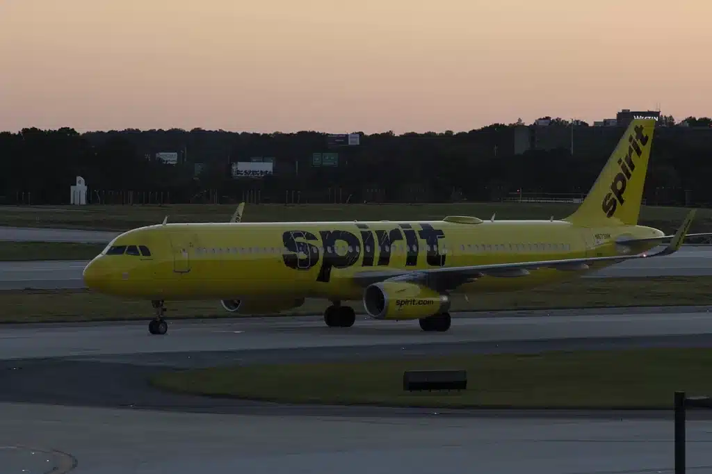 Spirit Airbus A321 taxiing to the ramp at Atlanta.