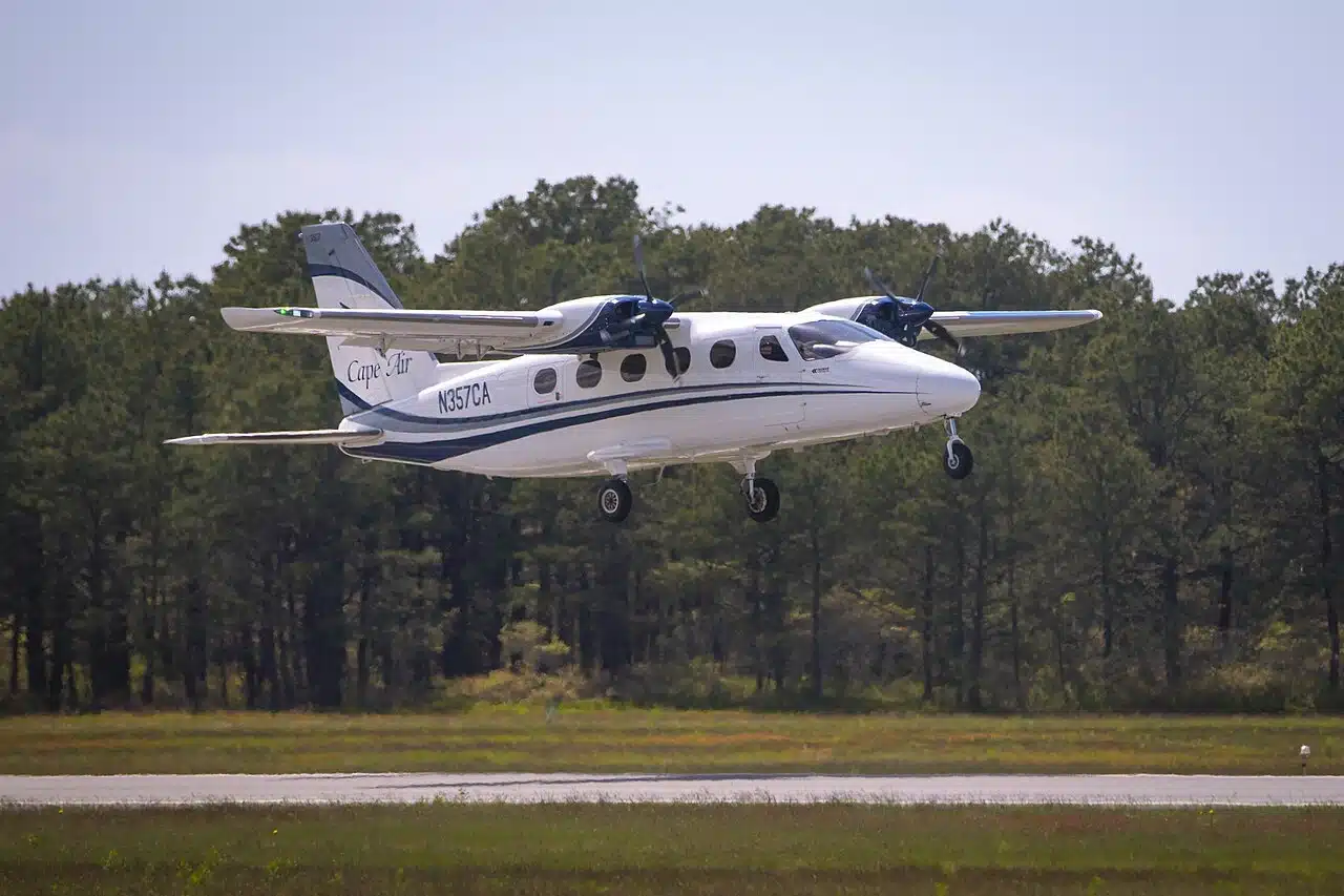 Cape Air Tecnam Traveler on its takeoff roll in Martha's Vineyard.