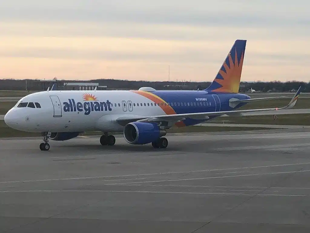 Allegiant Air's Airbus A320 on the ramp in Rochester, NY.
