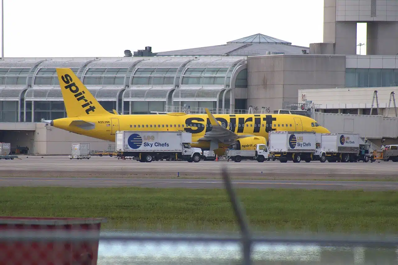 Spirit Airlines Airbus A320 at the gate in Orlando.