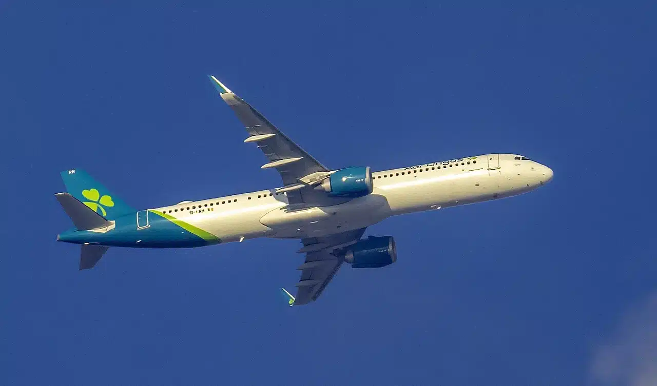 Aer Lingus Airbus A321 in flight over Maryland.