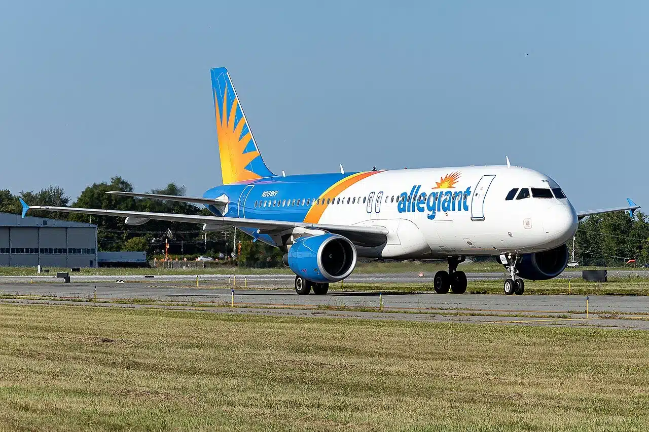Allegiant Air Airbus A320 taxiing at Stewart International Airport.