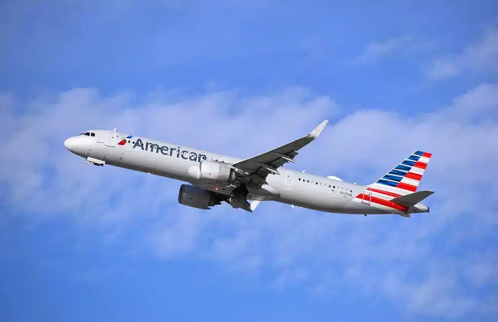 American Airbus A321neo taking off from LAX.