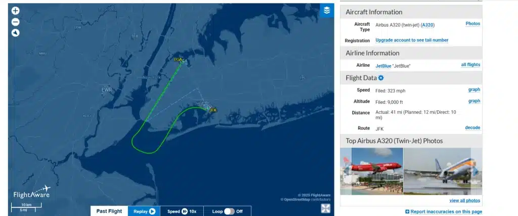 Example of a JetBlue repositioning flight between LGA and JFK.