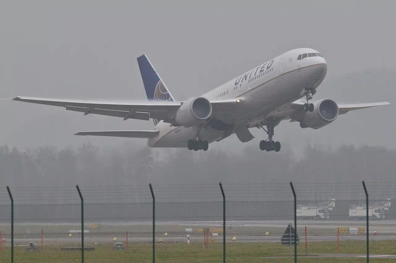 United Airlines Boeing 767 departing on a flight to Newark.