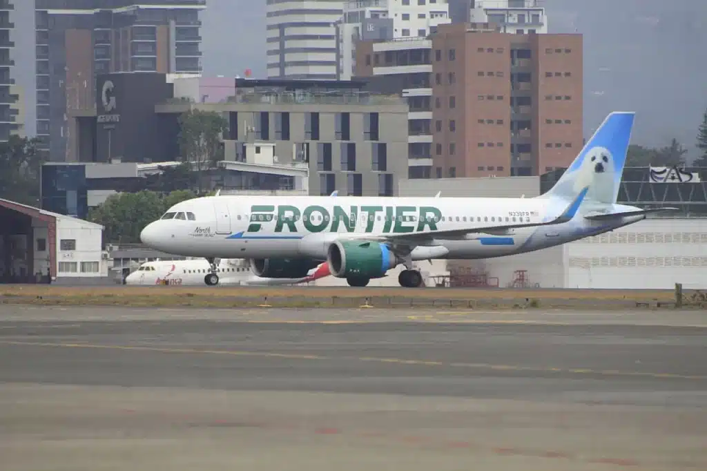 Frontier Airbus A320 taxiing in Guatemala.