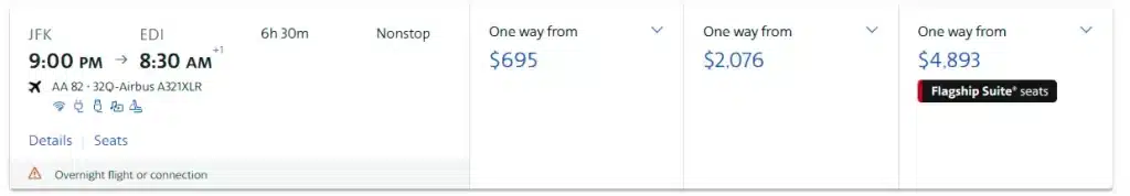 American is charging nearly double of what JetBlue is asking for.