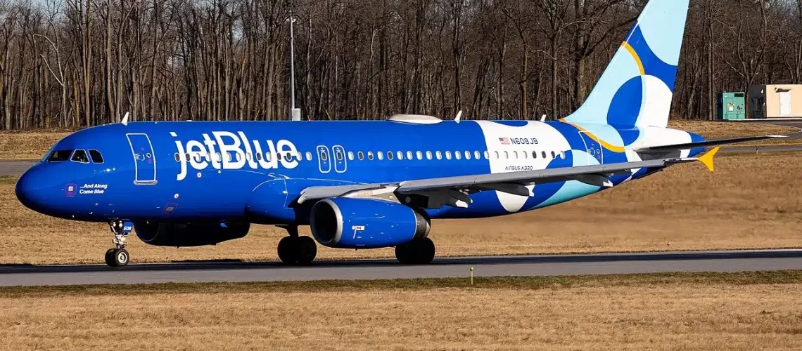 JetBlue Airways taking off from Westchester County Airport.