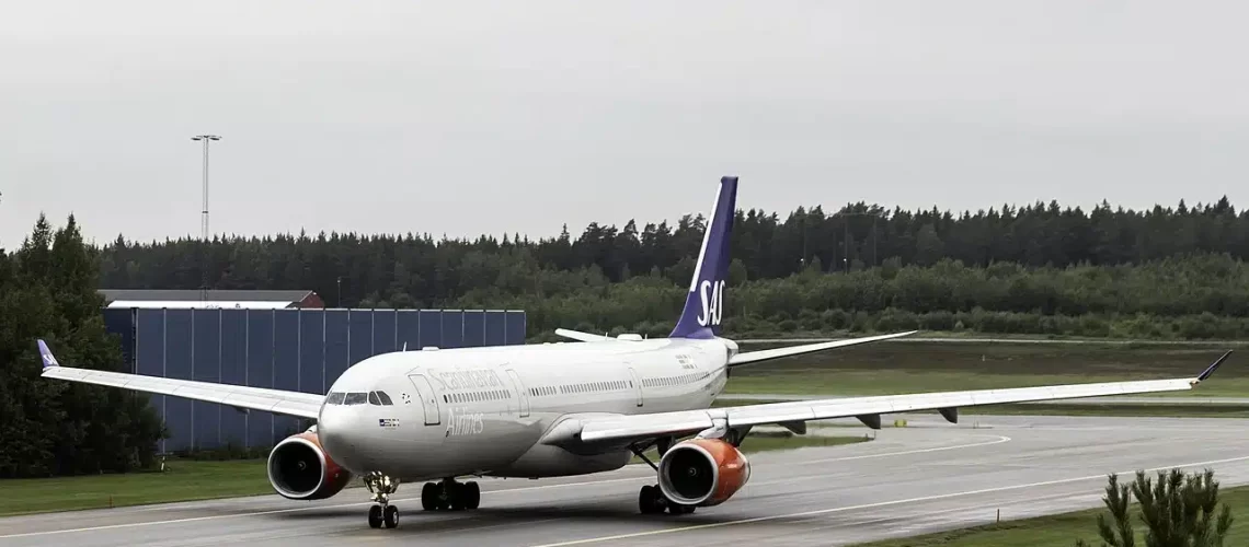 SAS Airlines Airbus A330 taxiing in Stockholm.