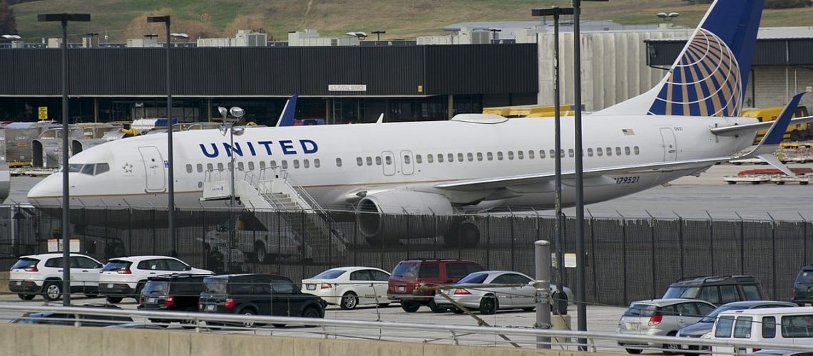 United Boeing 737 at the gate.