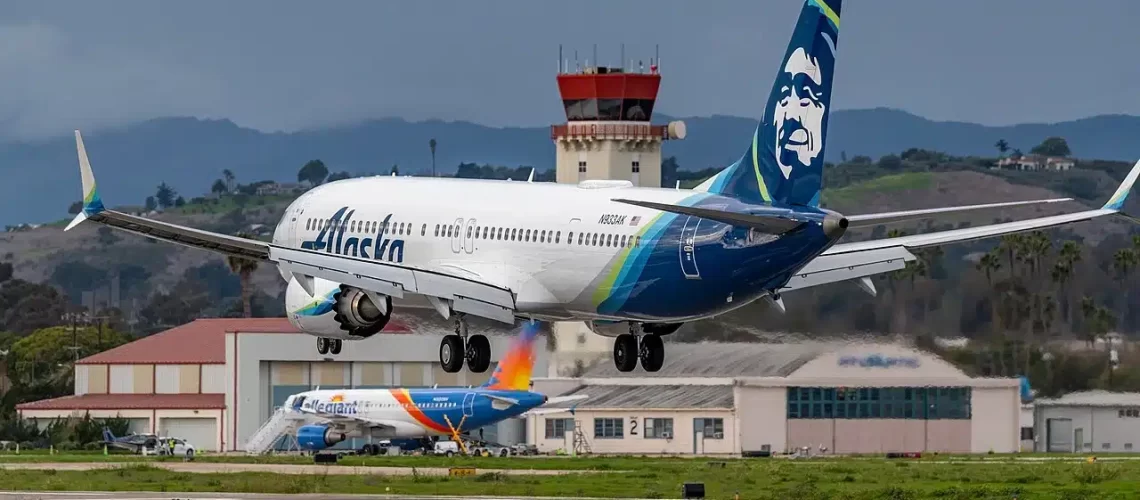 Alaska Airlines Boeing 737 landing at SBA.