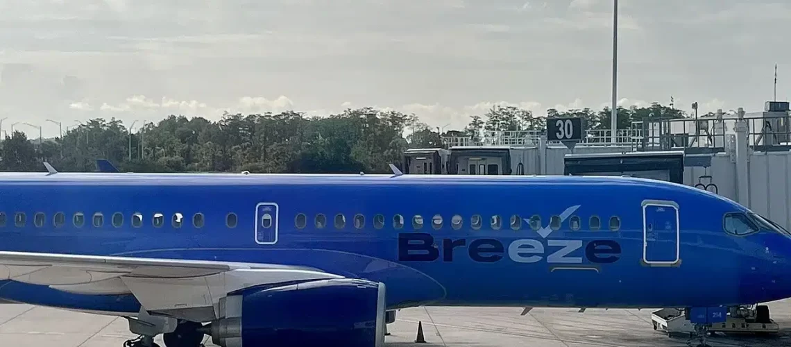 Breeze Airways aircraft at the gate.