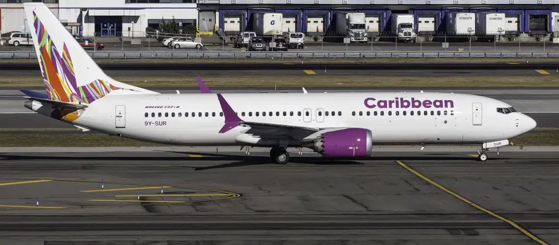 Caribbean's Boeing 737 Max 8 taxing at JFK Airport.