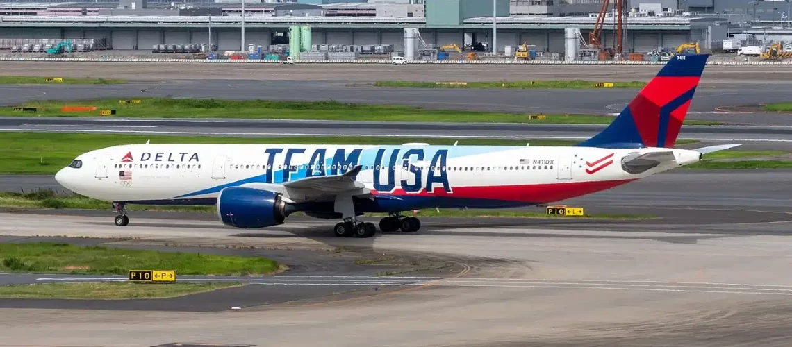 Delta Airbus A330-900neo in it's Team USA livery.