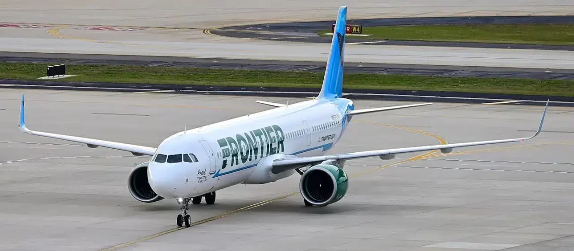 Frontier Airlines Airbus A321 taxing at Tampa International Airport.