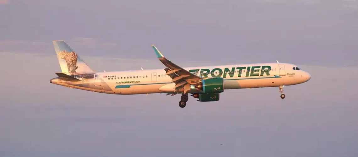 Frontier Airlines Airbus A321 coming in for a landing.