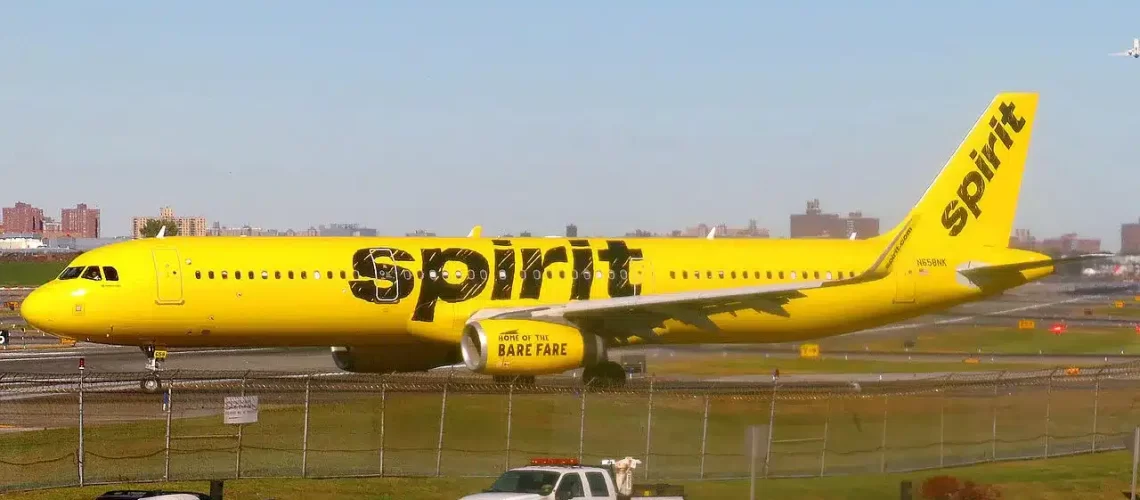 Spirit Airlines Airbus A321 taxiing at LaGuardia Airport in NYC.