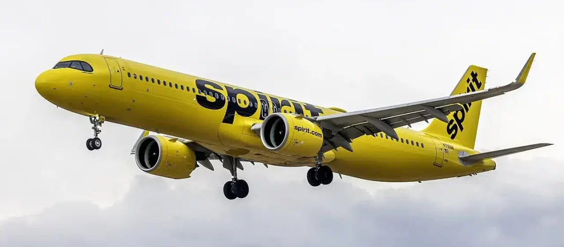 Spirit Airlines Airbus A321 landing in Baltimore.